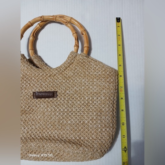 Rosetti Tan Woven Tote with Bamboo Handles - Picture 10 of 11